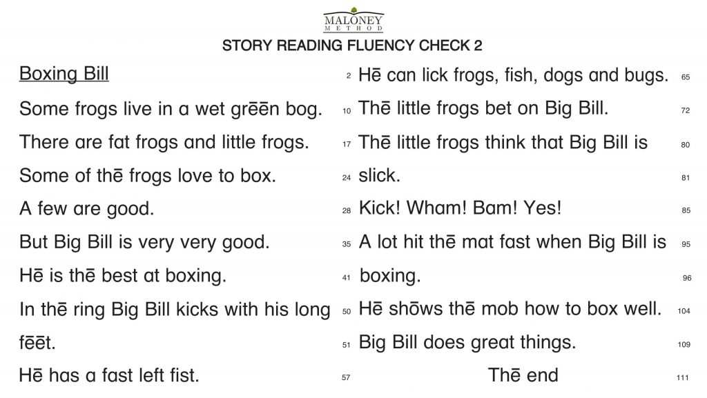 L1A Story Reading Fluency Check 2 Sample